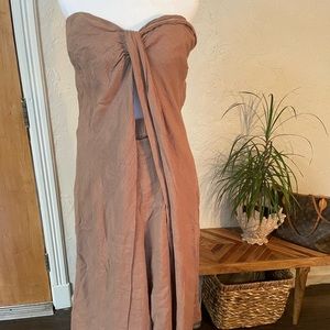 NWT Free People 2 pc Strapless Wide Leg Pant Set Dusty Rose Linen Sz L